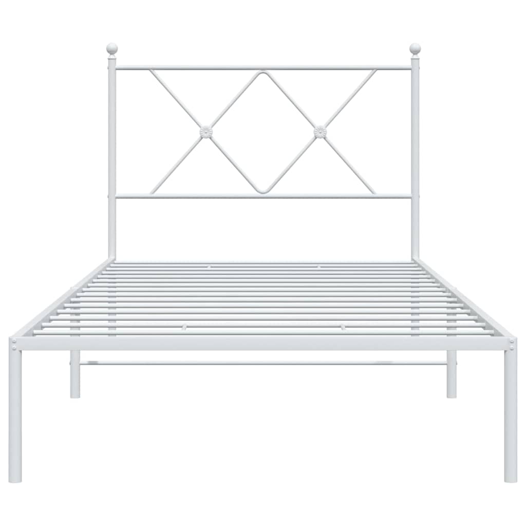 Metal Bed Frame without Mattress with Headboard White 90x190cm