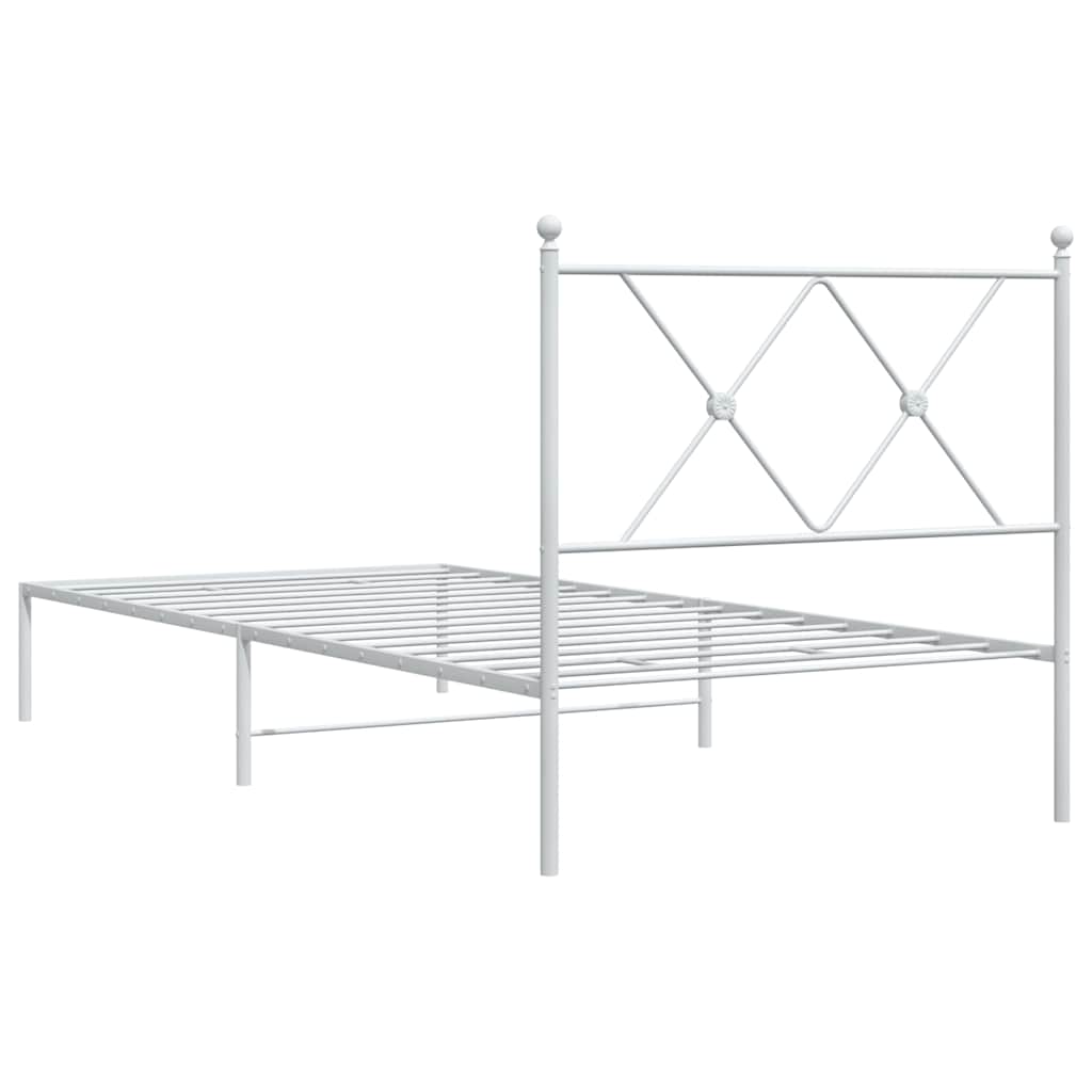 Metal Bed Frame without Mattress with Headboard White 90x190cm