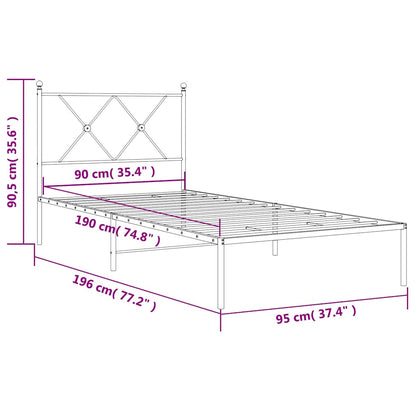 Metal Bed Frame without Mattress with Headboard White 90x190cm