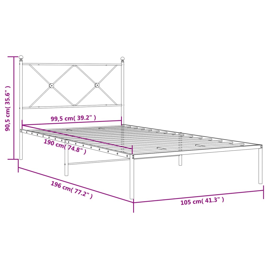 Bed Frame | White | Powder-coated Steel | Single |  Durable  | Bed Frame