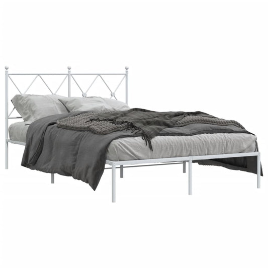 Metal Bed Frame without Mattress with Headboard White 120x190cm