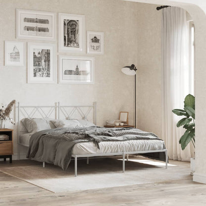 Metal Bed Frame without Mattress with Headboard White 140x190cm