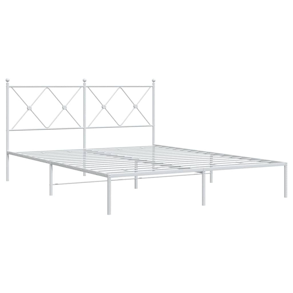 Metal Bed Frame without Mattress with Headboard White 150x200cm