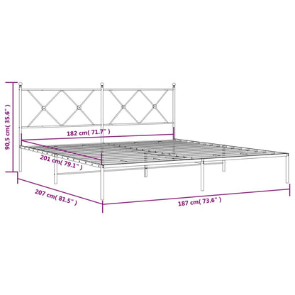 Metal Bed Frame without Mattress with Headboard White 180x200cm