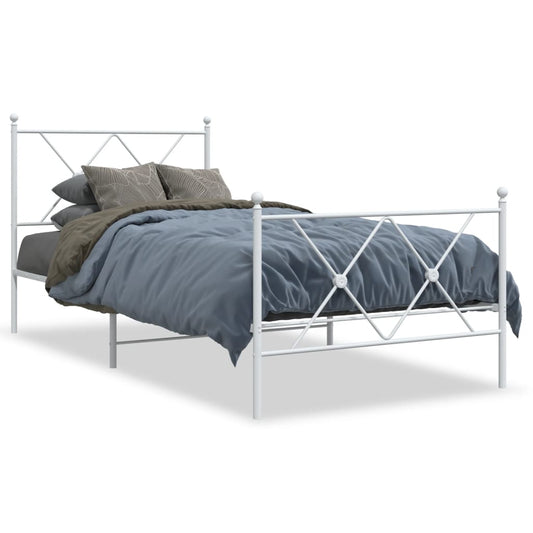 Metal Bed Frame without Mattress with Footboard White 90x190cm