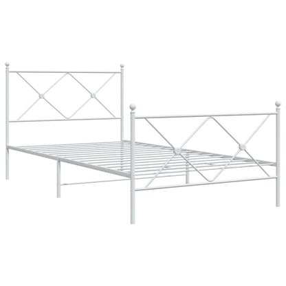 Metal Bed Frame without Mattress with Footboard White 107x203cm