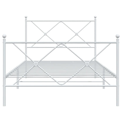 Metal Bed Frame without Mattress with Footboard White 107x203cm