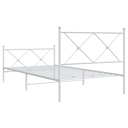 Metal Bed Frame without Mattress with Footboard White 107x203cm