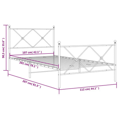 Metal Bed Frame without Mattress with Footboard White 107x203cm