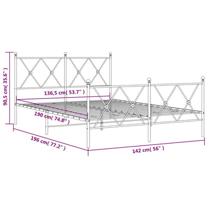 Metal Bed Frame without Mattress with Footboard White 137x190cm