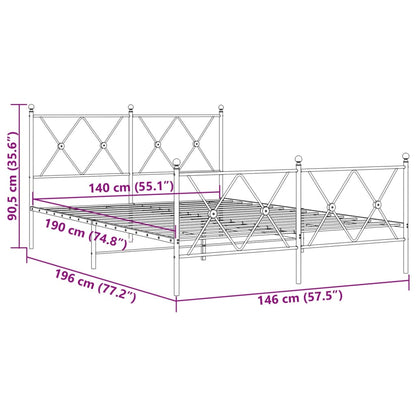 Metal Bed Frame without Mattress with Footboard White 140x190cm