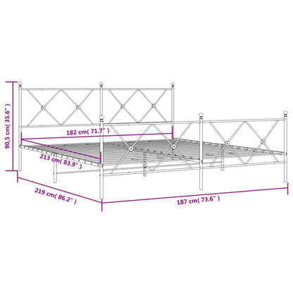 Metal Bed Frame without Mattress with Footboard White 183x213cm