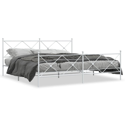Metal Bed Frame without Mattress with Footboard White 193x203cm