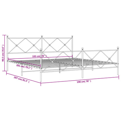 Metal Bed Frame without Mattress with Footboard White 193x203cm