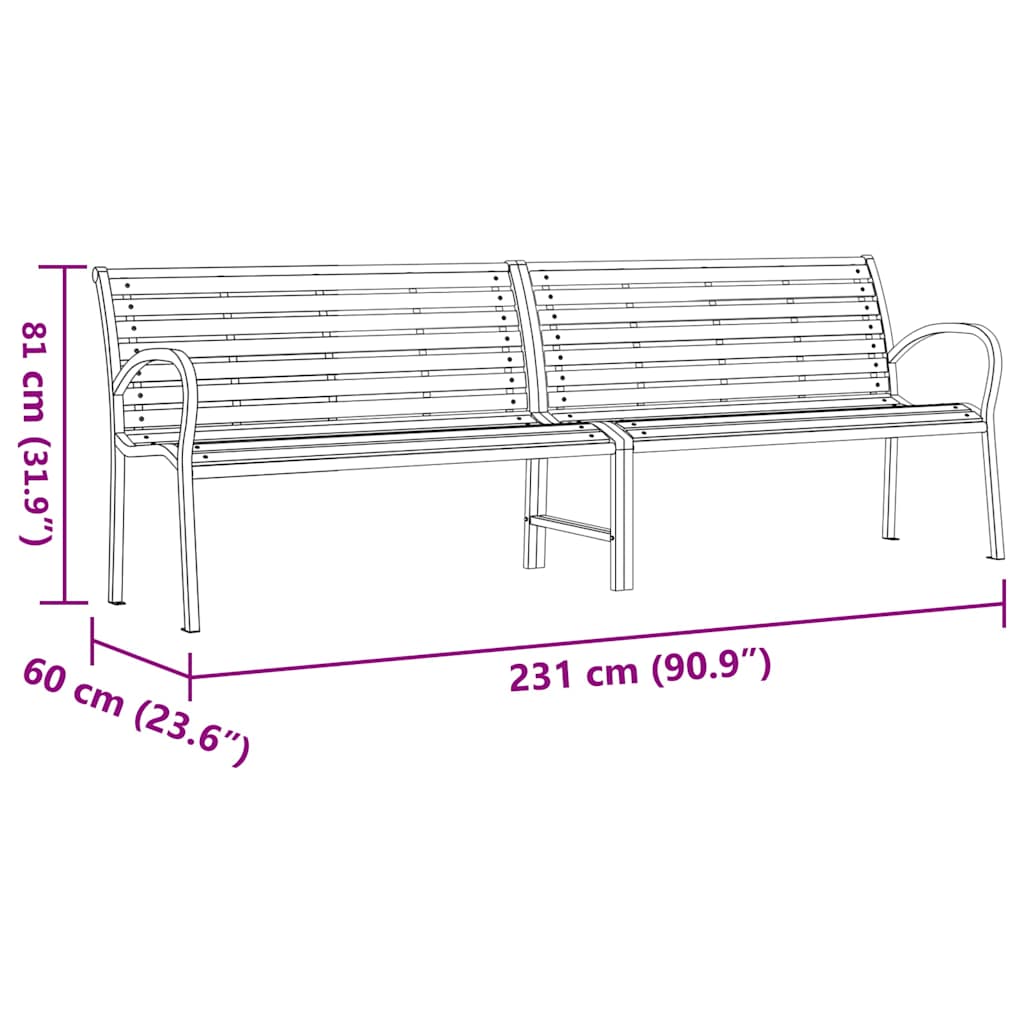 Garden Bench Brown 231 cm Wood and Powder-coated Steel