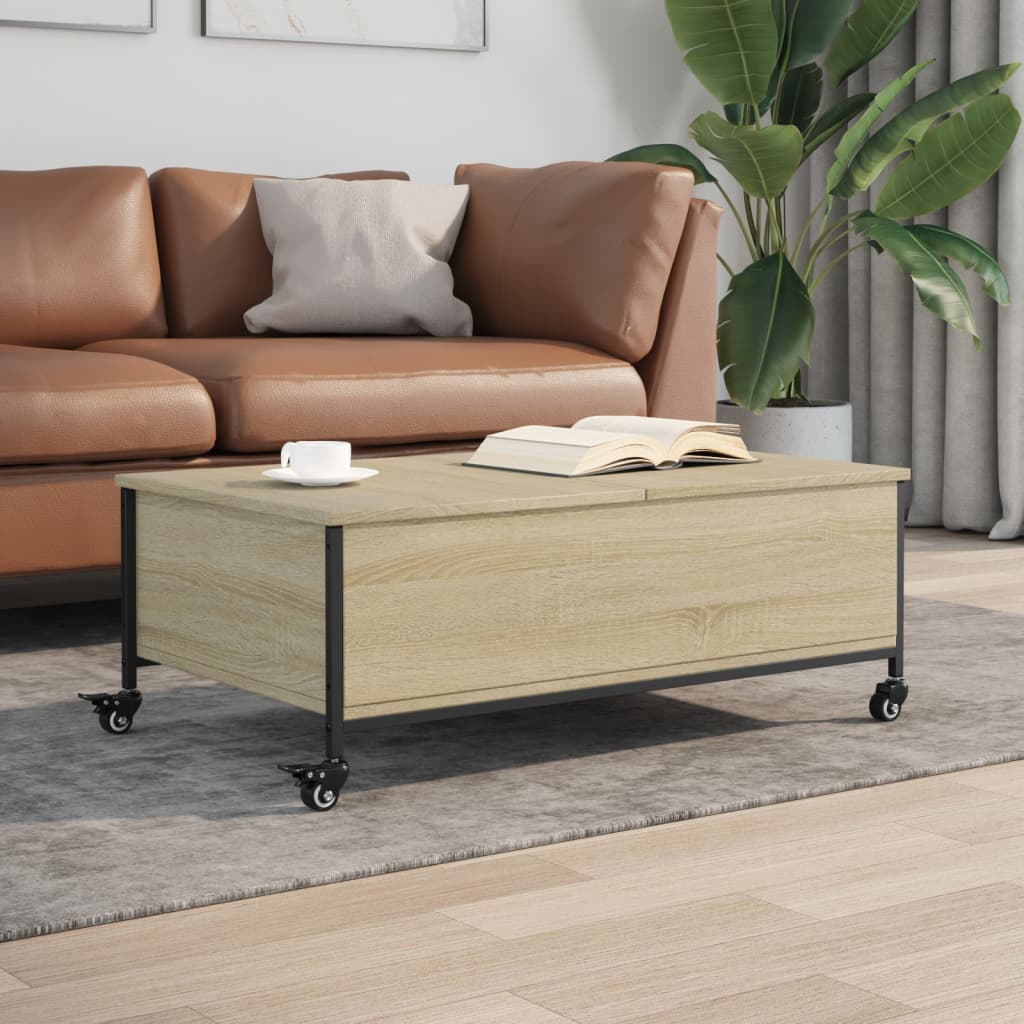Coffee Table with Wheels Sonoma Oak 91x55x34 cm Engineered Wood