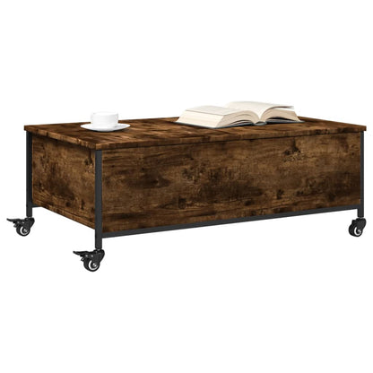 Coffee Table with Wheels Smoked Oak 91x55x34 cm Engineered Wood