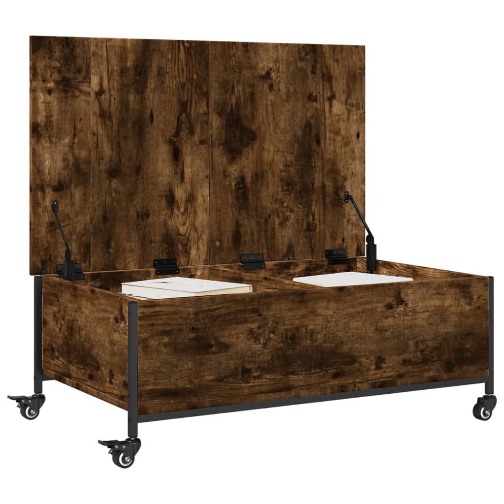 Coffee Table with Wheels Smoked Oak 91x55x34 cm Engineered Wood