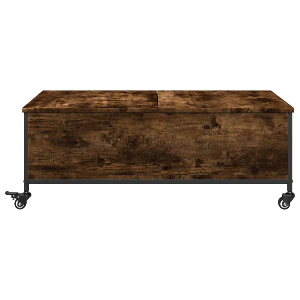 Coffee Table with Wheels Smoked Oak 91x55x34 cm Engineered Wood