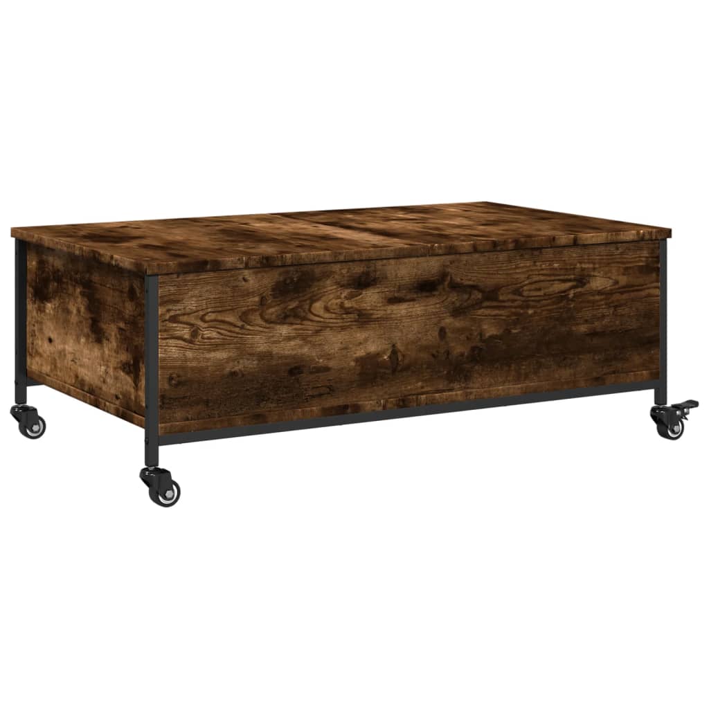 Coffee Table with Wheels Smoked Oak 91x55x34 cm Engineered Wood