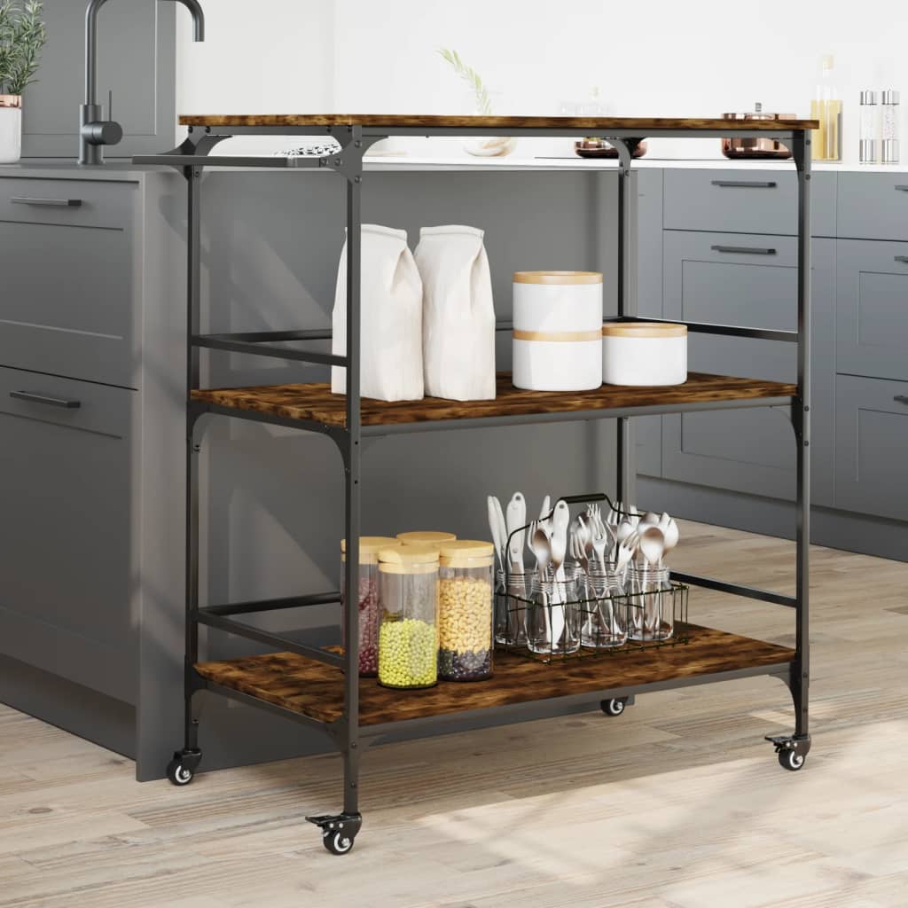 Kitchen Trolley Smoked Oak 100,5x50x105 cm Engineered Wood