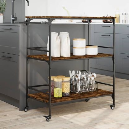 Kitchen Trolley Smoked Oak 100,5x50x105 cm Engineered Wood