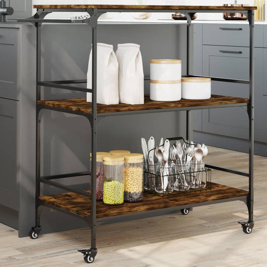 Kitchen Trolley Smoked Oak 100,5x50x105 cm Engineered Wood