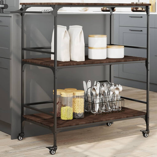 Kitchen Trolley Brown Oak 100,5x50x105 cm Engineered Wood