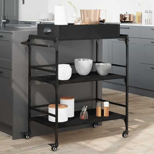 Kitchen Trolley Black 81,5x41x92,5 cm Engineered Wood