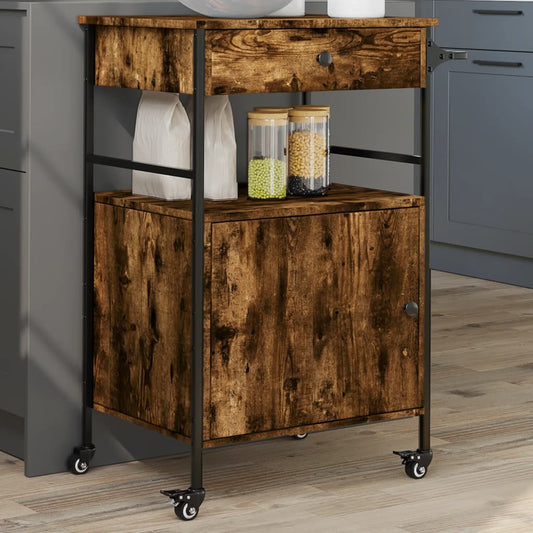 Kitchen Trolley Smoked Oak 56x43x89,5 cm Engineered Wood