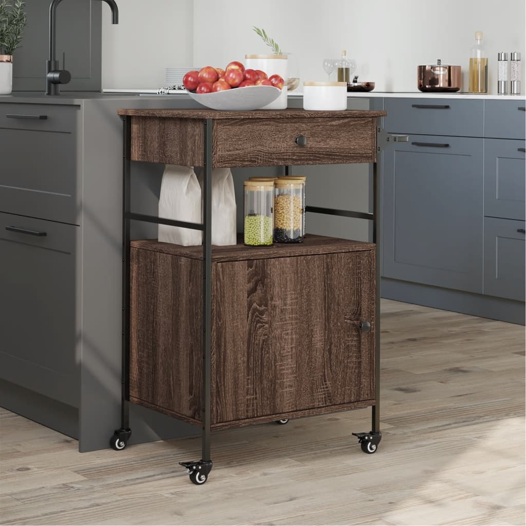 Kitchen Trolley Brown Oak 56x43x89,5 cm Engineered Wood