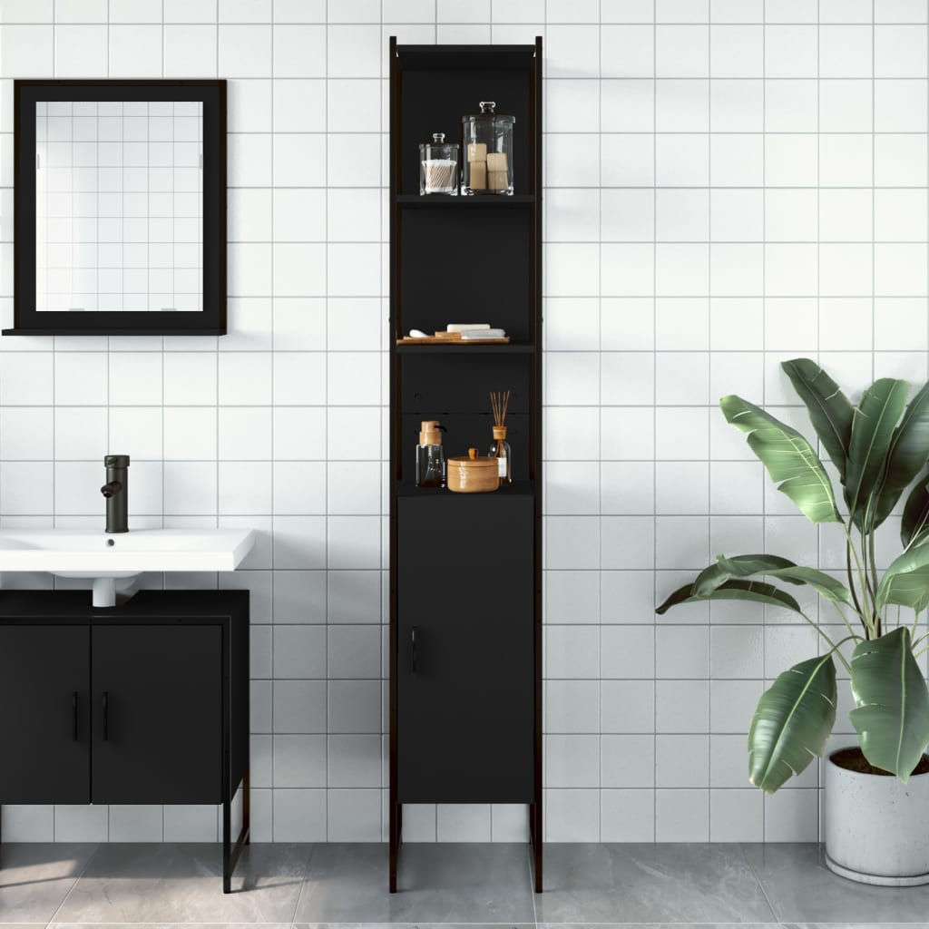 Tall Bathroom Cabinet | Black | Engineered wood | Rectangular