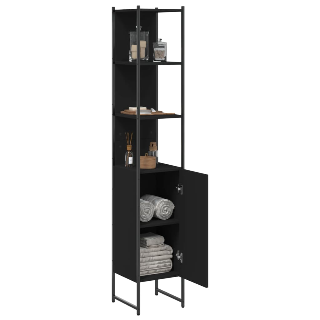 Tall Bathroom Cabinet | Black | Engineered wood | Rectangular