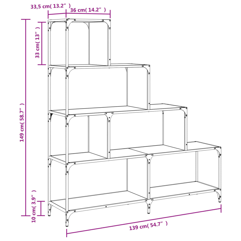 Bookcase 4-Stair Grey Sonoma 139x33,5x149 cm Engineered Wood