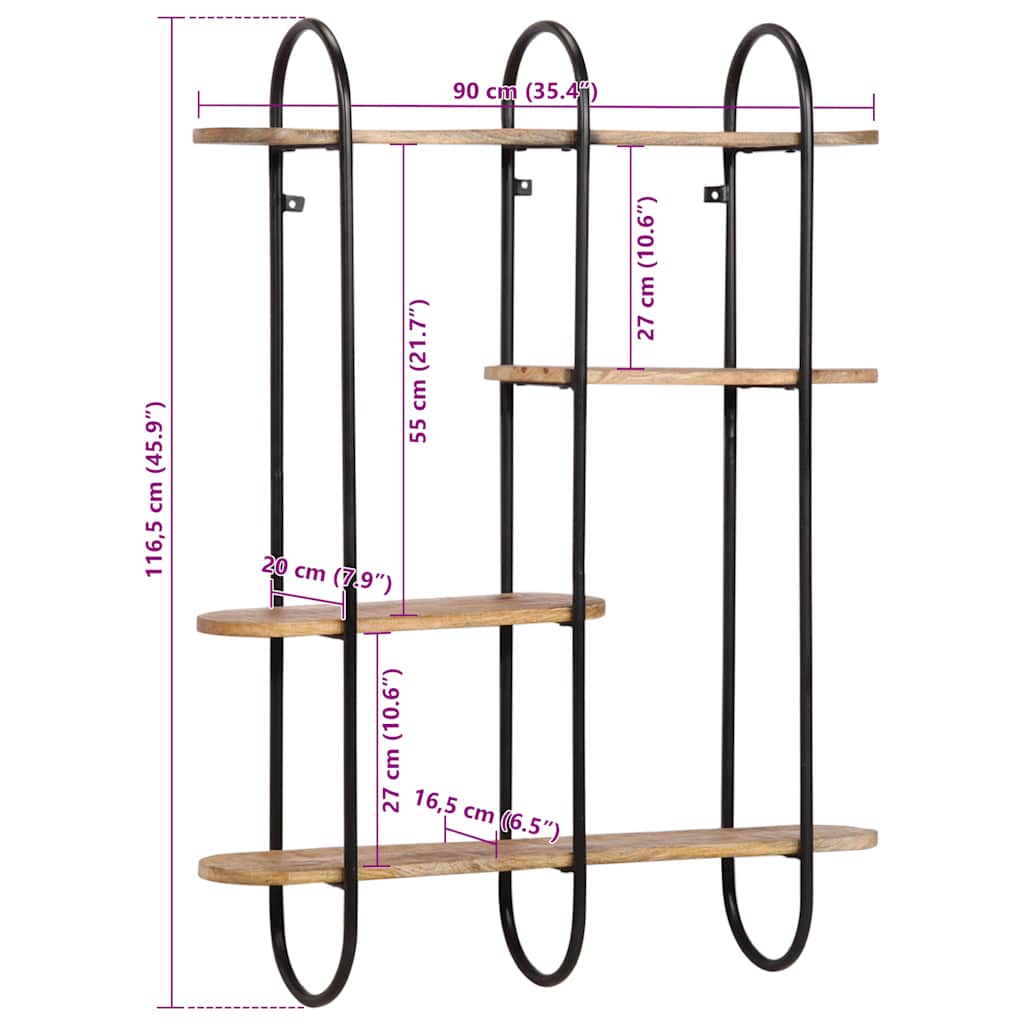 Wall Shelf 90x20x116.5 cm Solid Rough Wood Mango