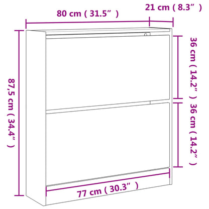 Shoe Cabinet White 80x21x87.5 cm Engineered Wood
