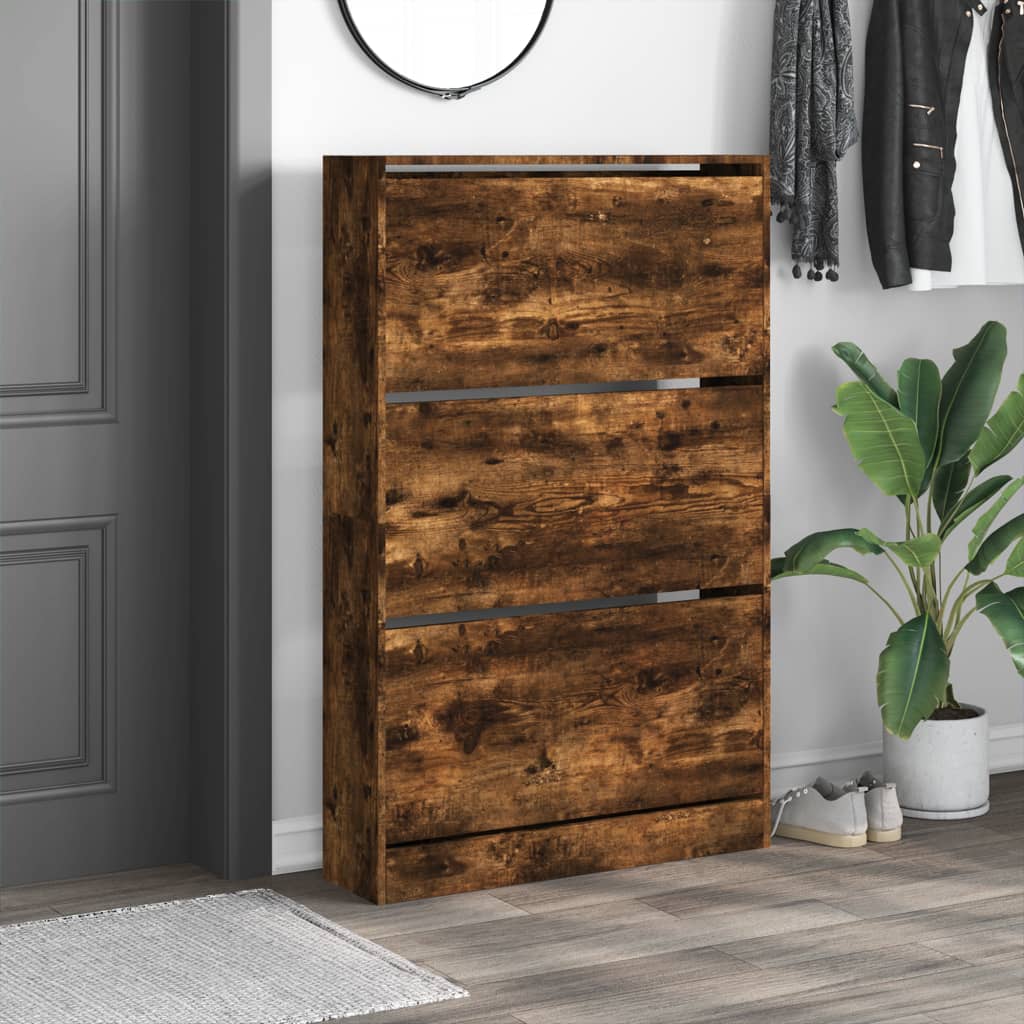 Shoe Cabinet Smoked Oak 80x21x125,5 cm Engineered Wood