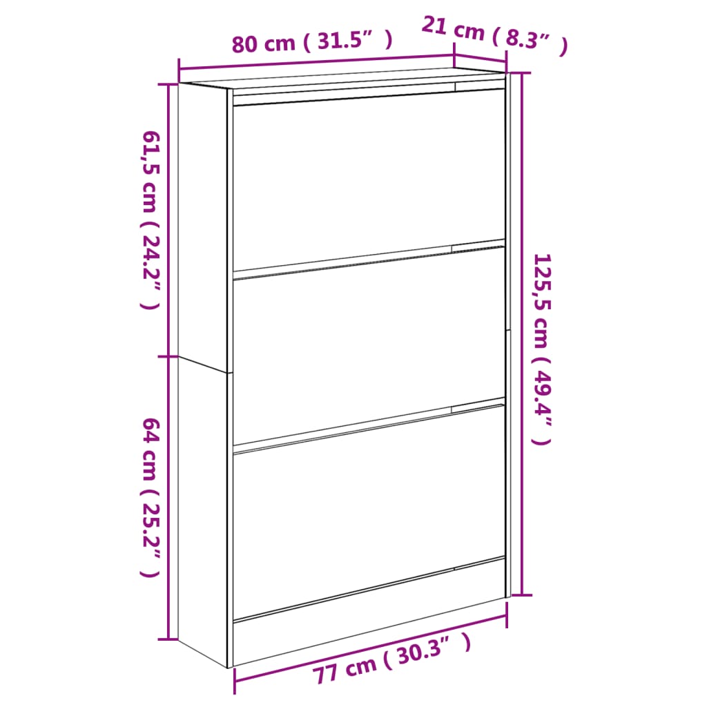 Shoe Cabinet Smoked Oak 80x21x125,5 cm Engineered Wood