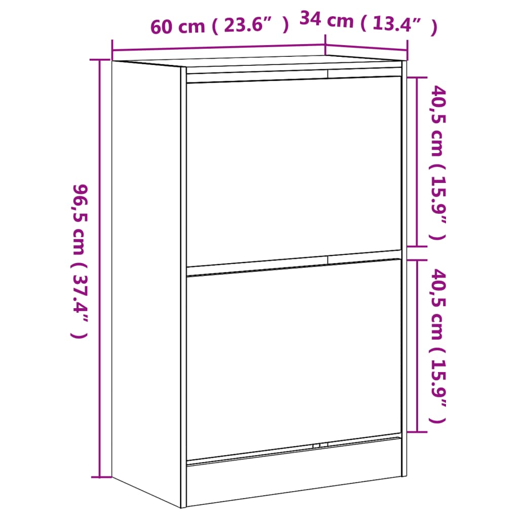 Shoe Cabinet Sonoma Oak 60x34x96,5 cm Engineered Wood