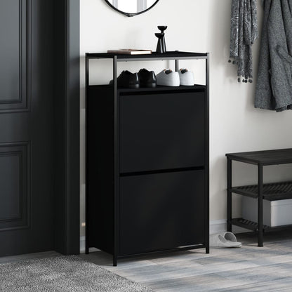 Shoe Cabinet | Black | Engineered Wood | Compact | Shoe Cabinet