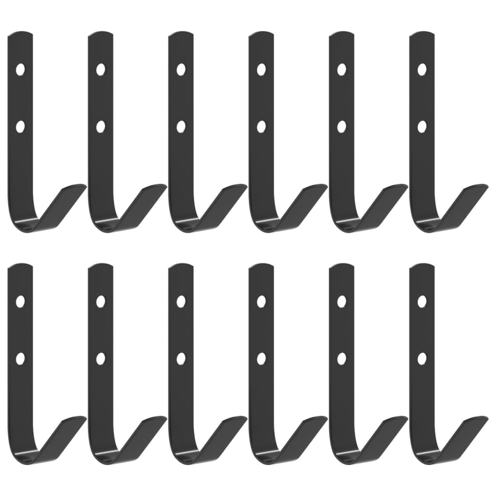 Wall Hooks J Shape 12 pcs Black Steel