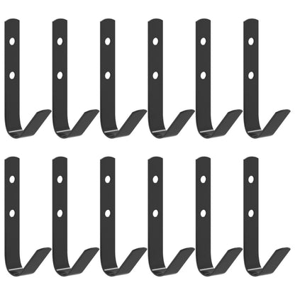Wall Hooks J Shape 12 pcs Black Steel