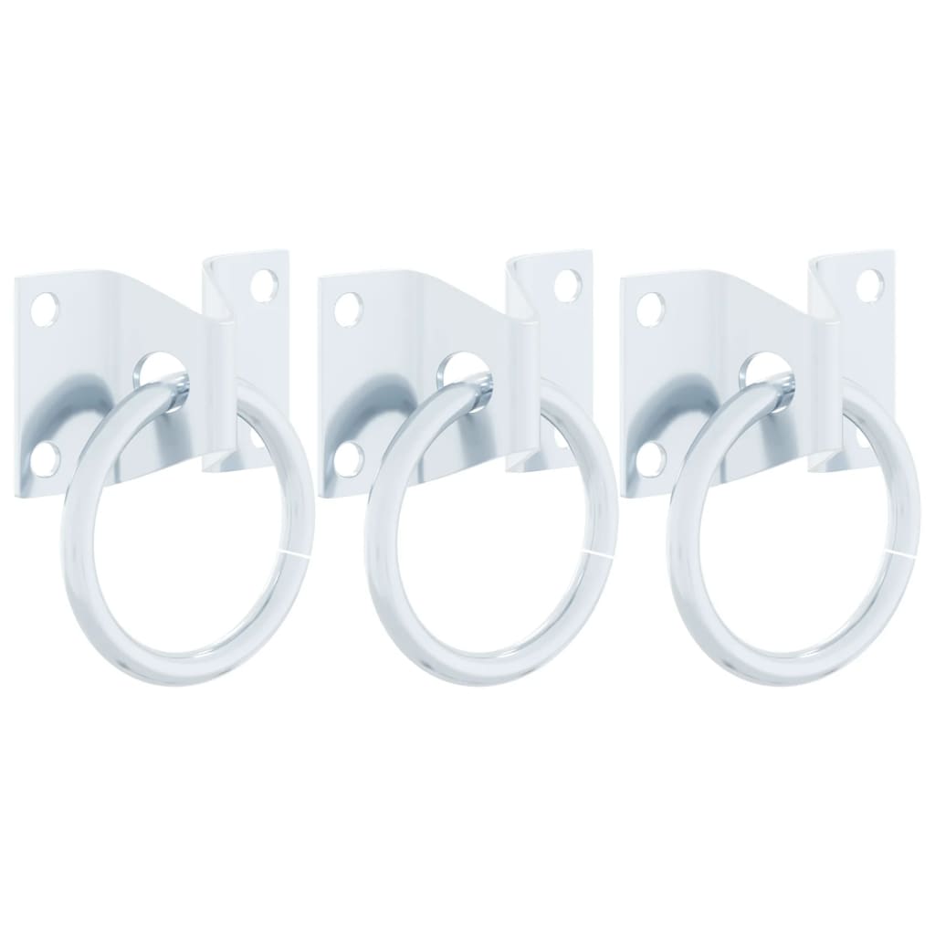 Hitching Rings with Plates 3 pcs Silver Steel