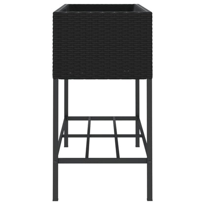 Garden Planter with Shelf Black Poly Rattan