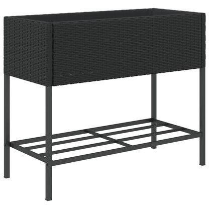 Garden Planter with Shelf Black Poly Rattan