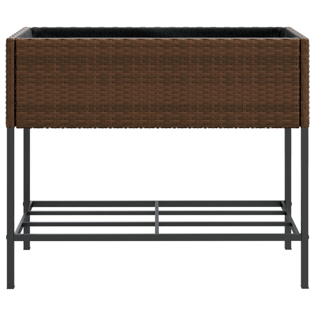 Garden Planter with Shelf Brown Poly Rattan