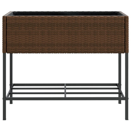 Garden Planter with Shelf Brown Poly Rattan