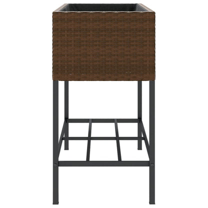 Garden Planter with Shelf Brown Poly Rattan