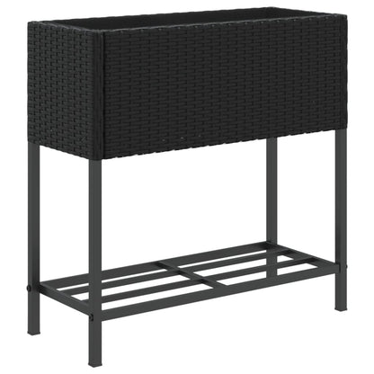 Garden Planter with Shelf Black Poly Rattan