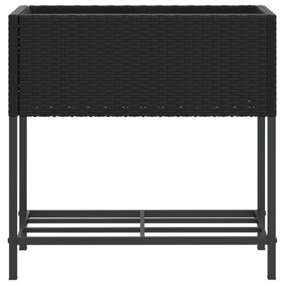 Garden Planter with Shelf Black Poly Rattan